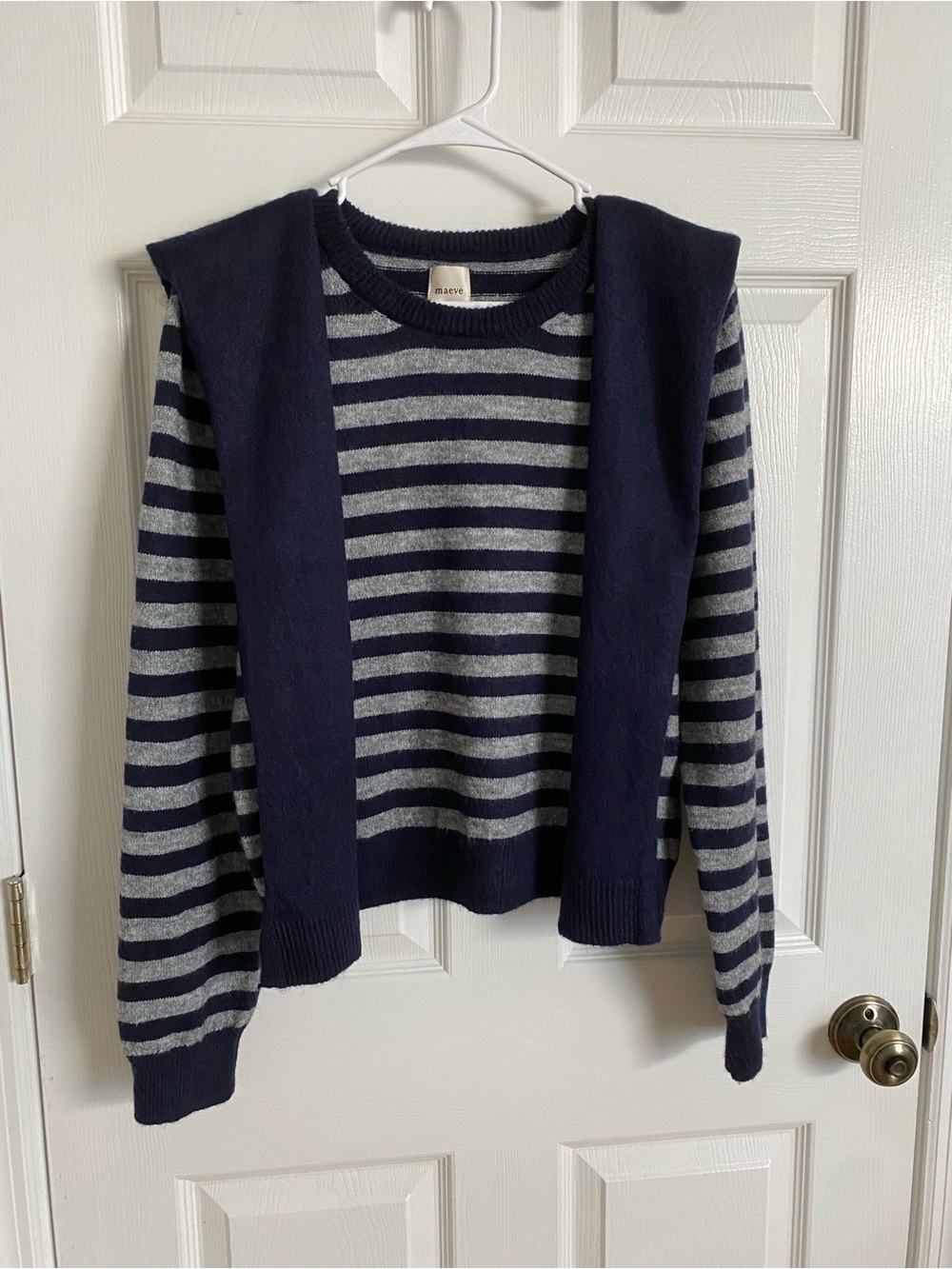 Maeve by Anthropologie Navy & Grey Striped Layered-Look Sweater – Size M